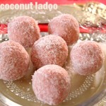 Rose flavoured coconut ladoo – How to make coconut/nariyal ladoo with rose syrup – Diwali recipes